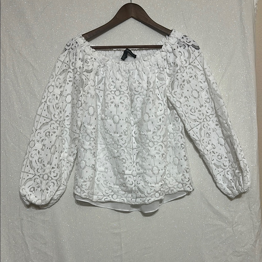 White Ruffled Smocked Blouse with Long Sleeves